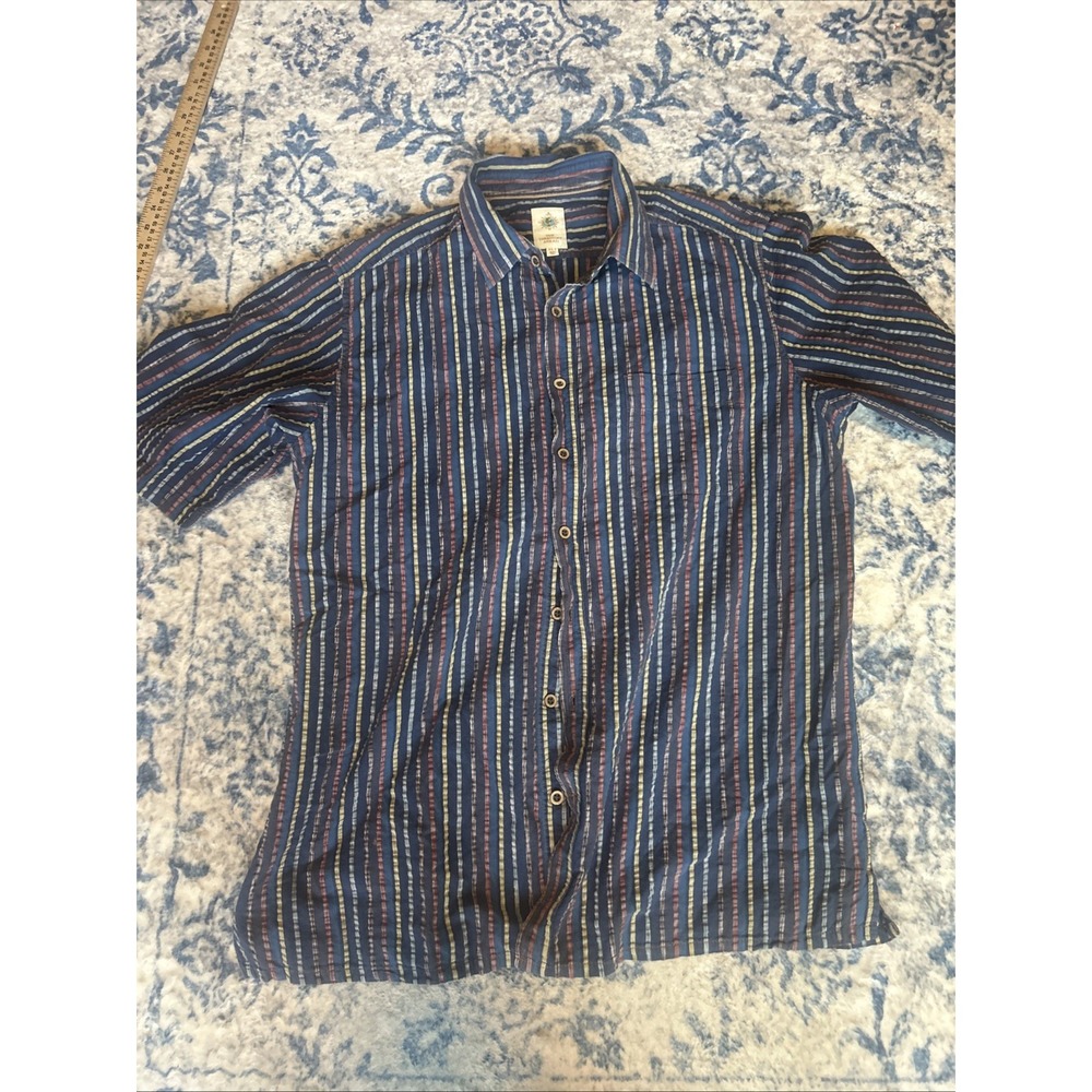 The Territory Ahead Shirt Mens XLT Green Striped Colorful Seersucker Vented